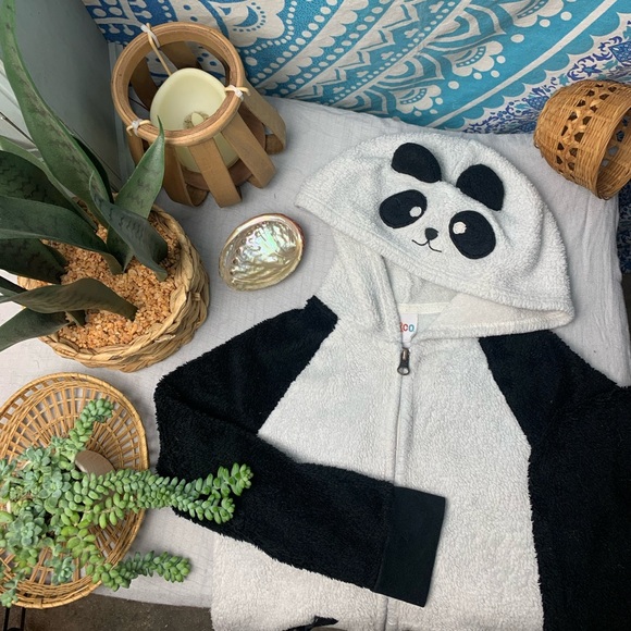 Circo Girls White and Black Teddy Fleece Sherpa Zip Up Hoodie with Animal Ears - Picture 1 of 3